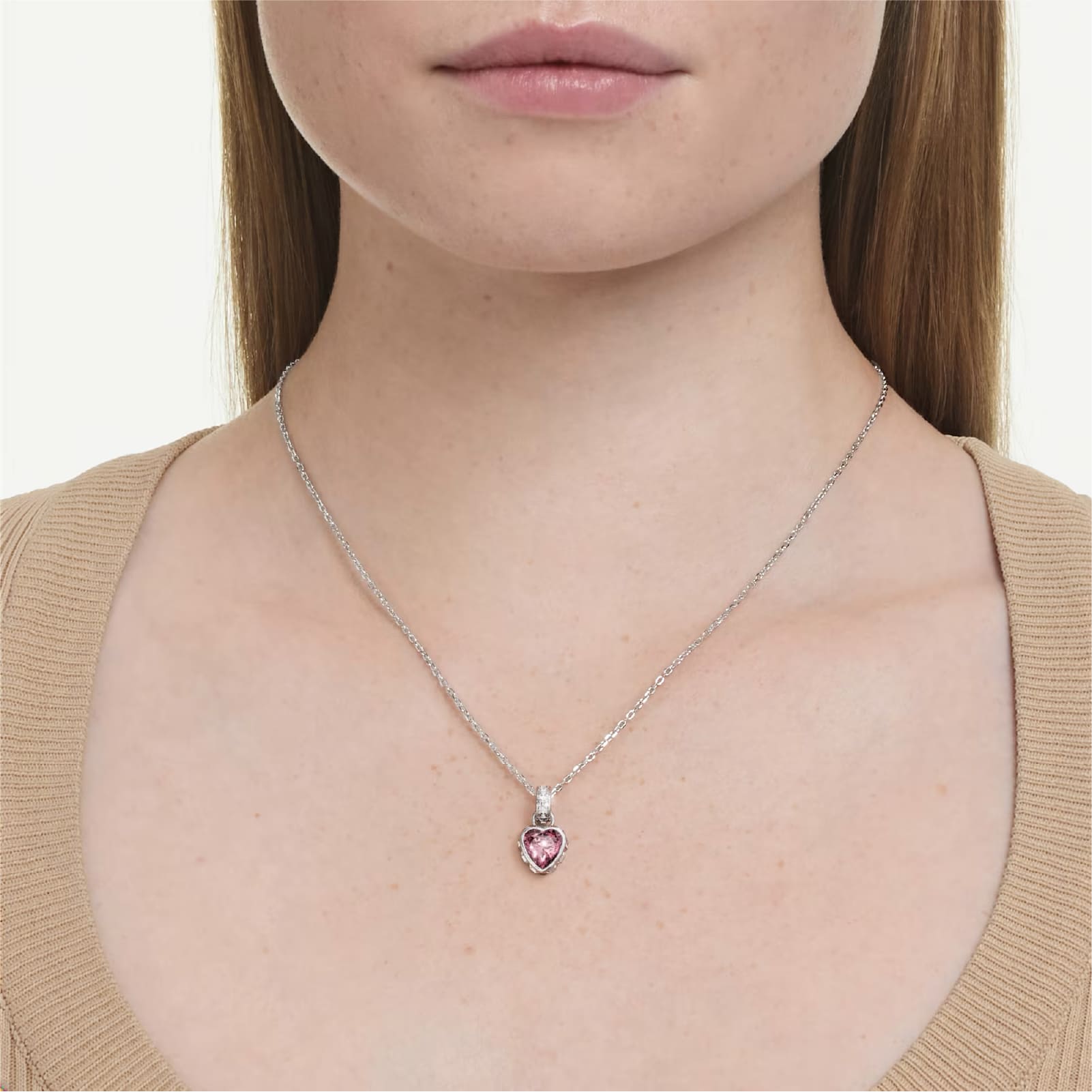 Collana pendente Swarovski Chroma lega argento e cuore rosa MISURA UNICA
