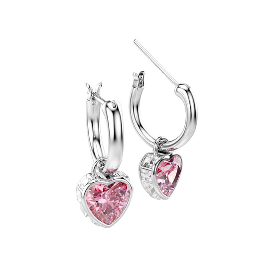 Orecchini con pendente Swarovski Chroma cuore rosa MISURA UNICA