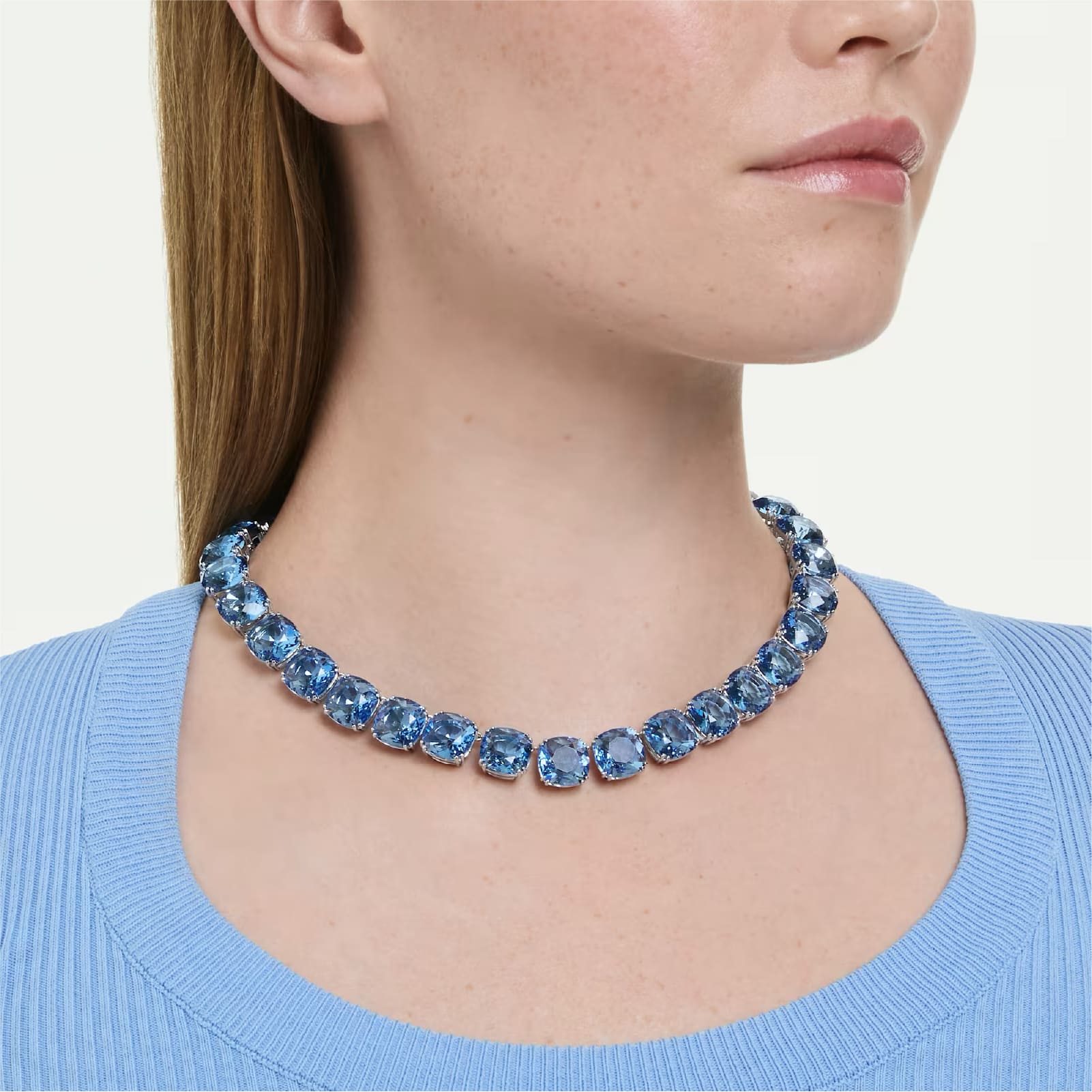 Collana choker Swarovski in lega argento e cristalli azzurri MISURA UNICA