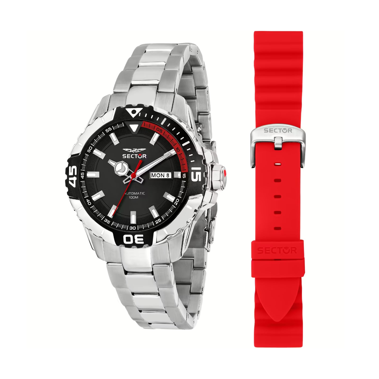 Orologio automatico Sector in acciaio color argento e rosso S.R3223135003
