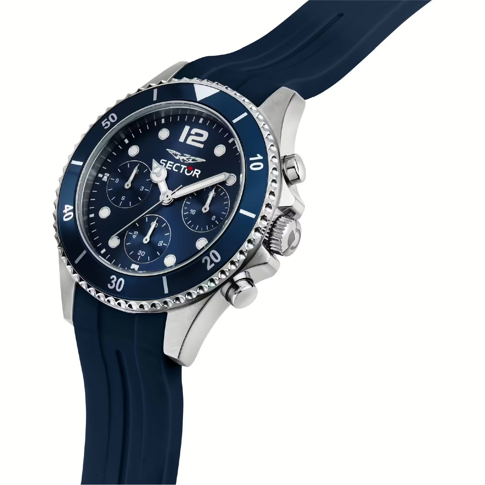 Orologio solo tempo Sector in acciaio argento e silcone blu S.R3251161052