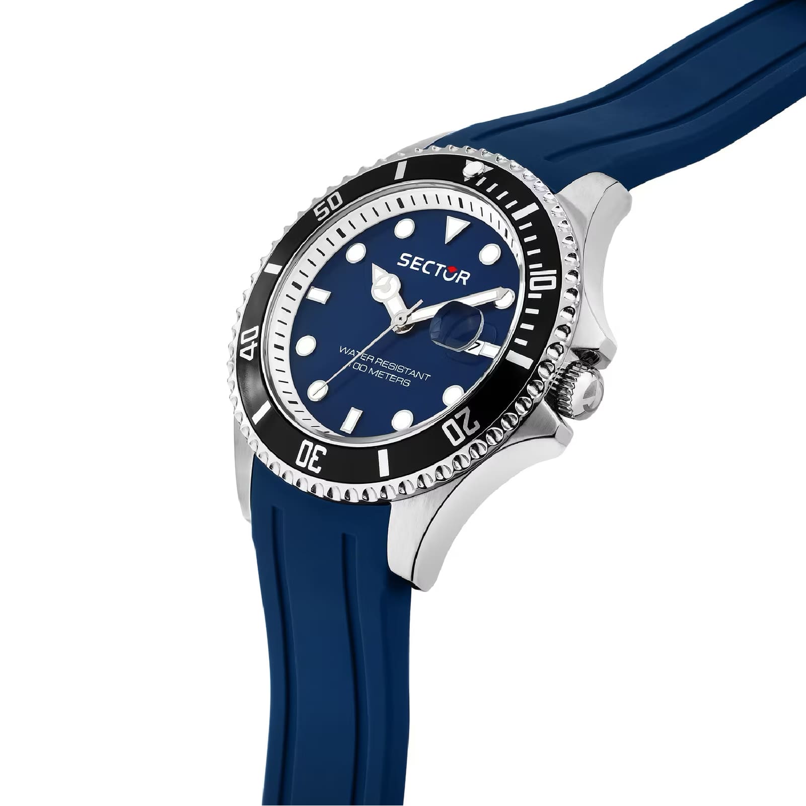 Orologio solo tempo Sector 230 in acciaio argento silicone blu MISURA UNICA