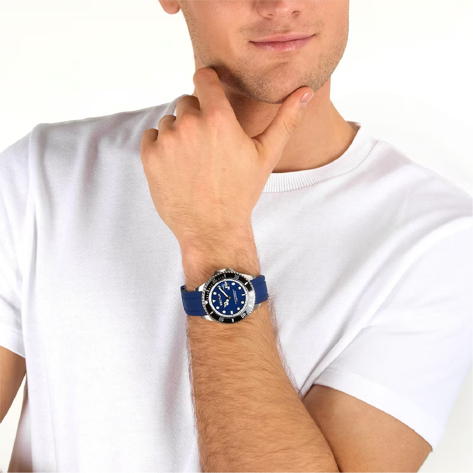 Orologio solo tempo Sector 230 in acciaio argento silicone blu MISURA UNICA