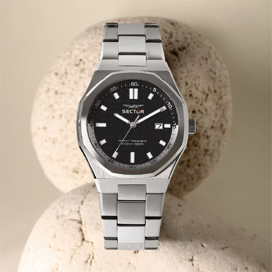 Orologio solo tempo Sector Otto150 in acciaio quadrante nero MISURA UNICA