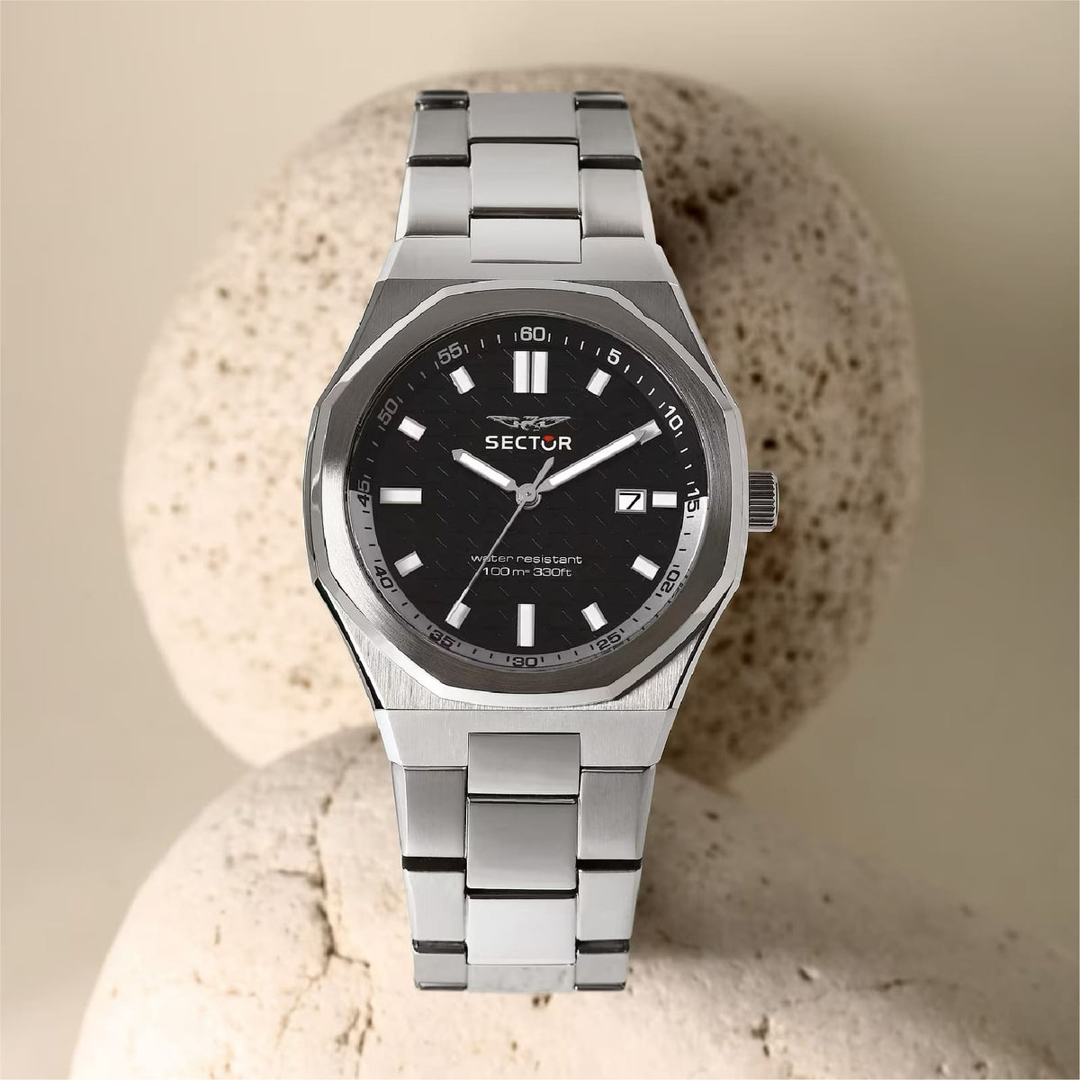 Orologio solo tempo Sector Otto150 in acciaio quadrante nero MISURA UNICA