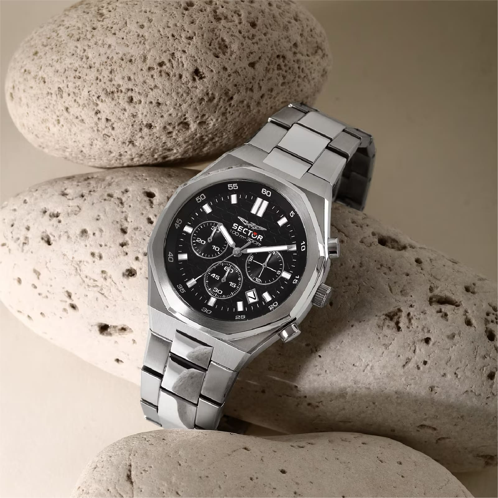 Orologio cronografo Sector otto150 in acciaio e nero MISURA UNICA