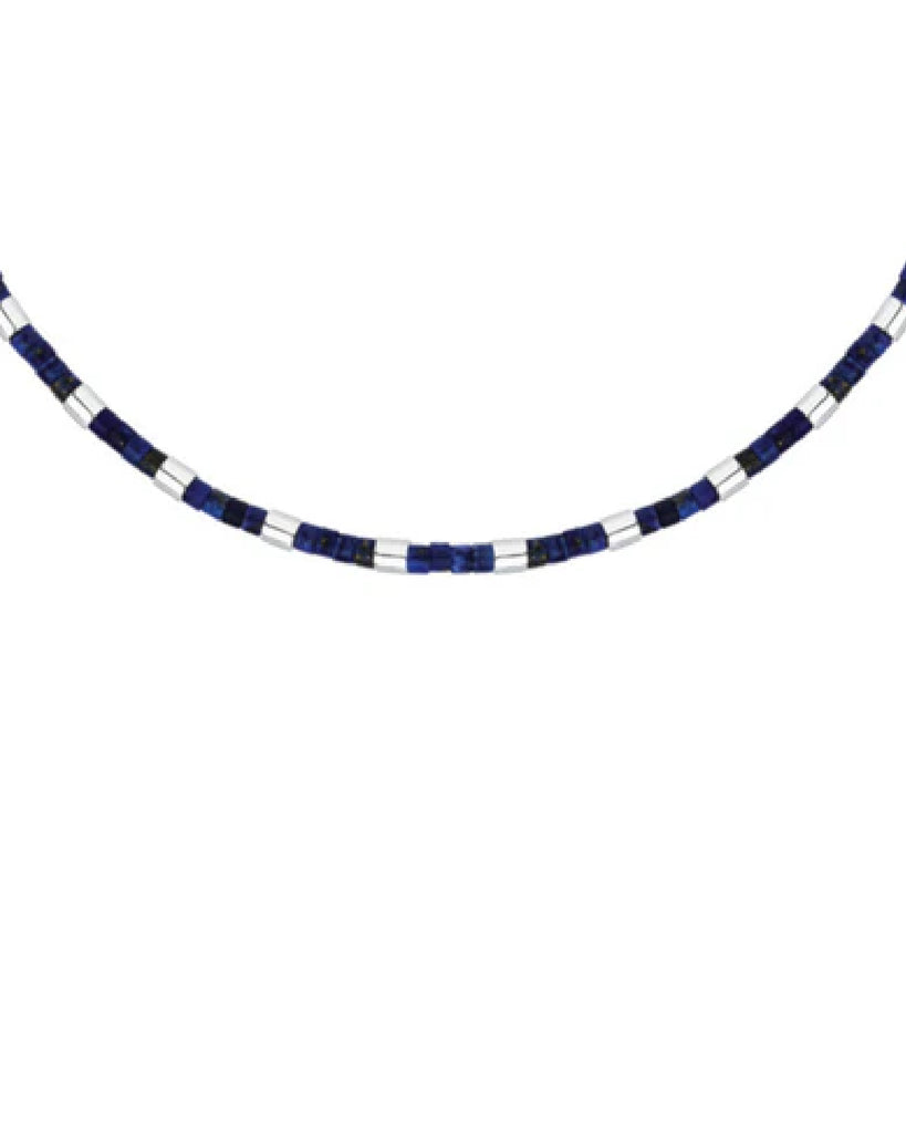Collana girocollo da uomo Morellato Pietre in acciaio inossidabile con filo di pietre di lapislazzuli blu S1729