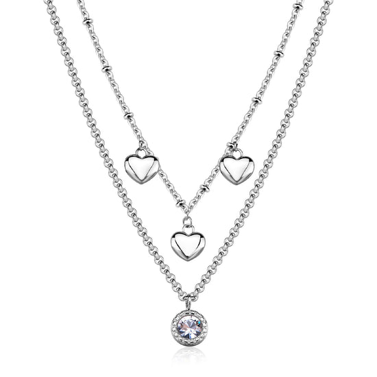 Collana multifilo S'agapõ in acciaio con cuori e cristallo MISURA UNICA