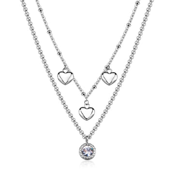 Collana multifilo S'agapõ in acciaio con cuori e cristallo MISURA UNICA