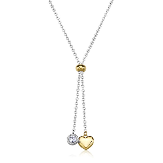 Collana girocollo S'agapõ in acciaio cuore oro e cristallo MISURA UNICA