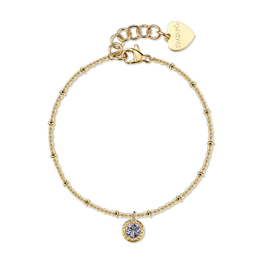 Bracciale S'agapõ in acciaio oro con cristallo pendente 18,5 cm