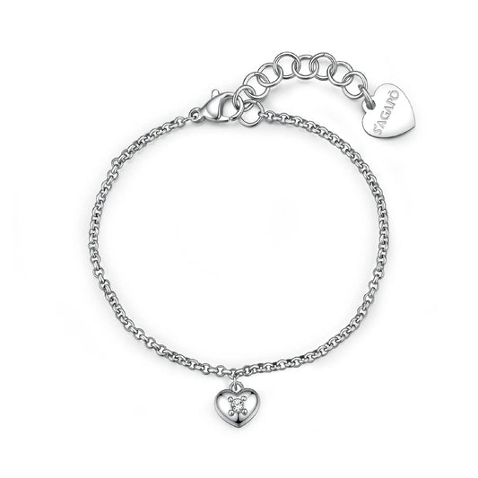Bracciale catena S'Agapò Aurora in acciaio e cristalli cuore 18 donna