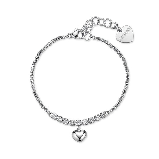 Bracciale S'Agapò Aurora in acciaio e tennis cristalli cuore 18 donna