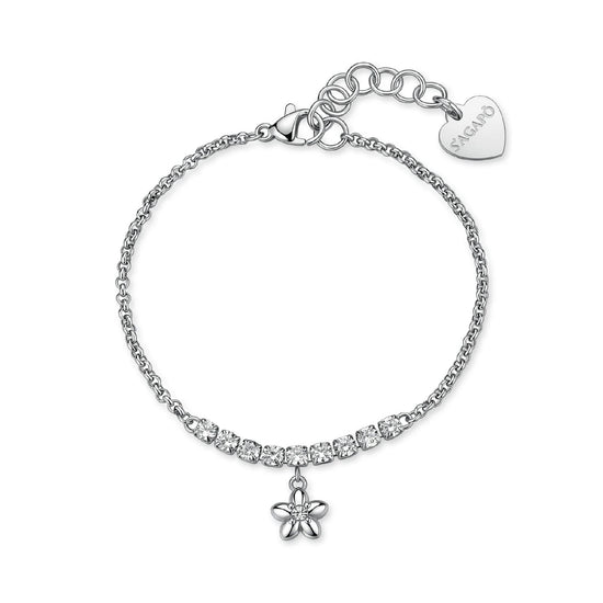 Bracciale S'Agapò Aurora in acciaio e tennis cristalli fiore 18 donna