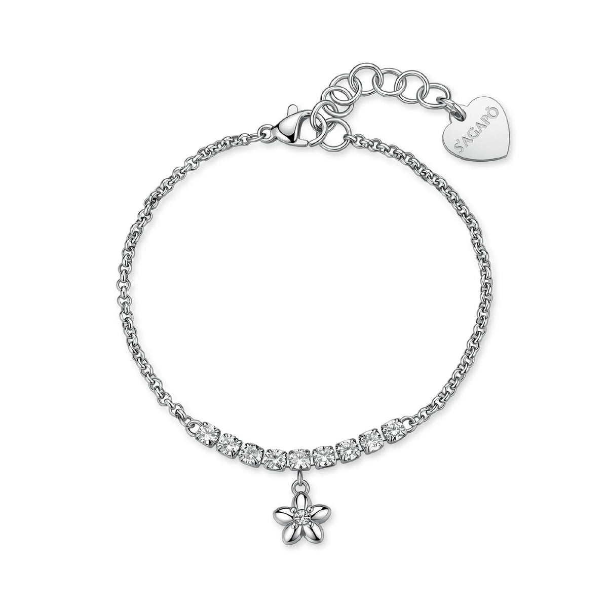 Bracciale S'Agapò Aurora in acciaio e tennis cristalli fiore 18 donna