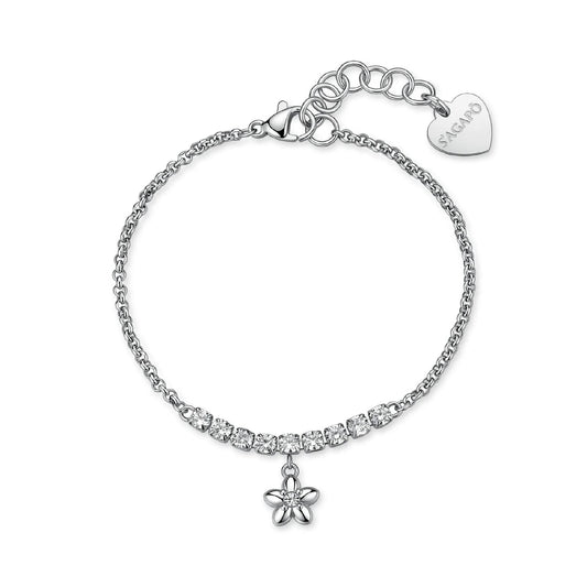 Bracciale S'Agapò Aurora in acciaio e tennis cristalli fiore 18 donna