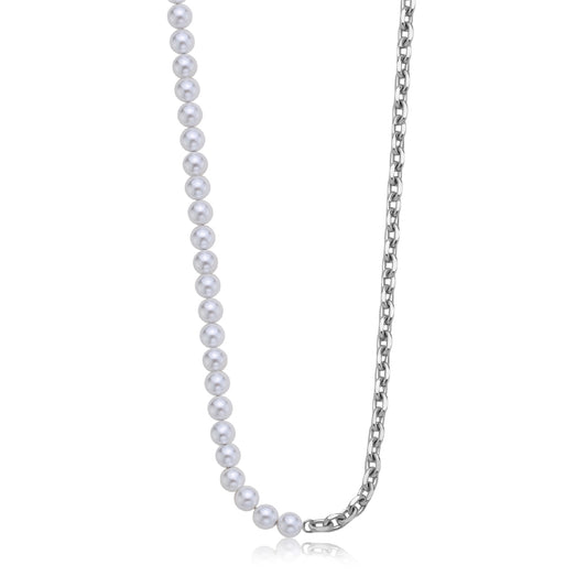 Collana S'agapõ in acciaio 316L con perle di colore bianco SA.SAT01