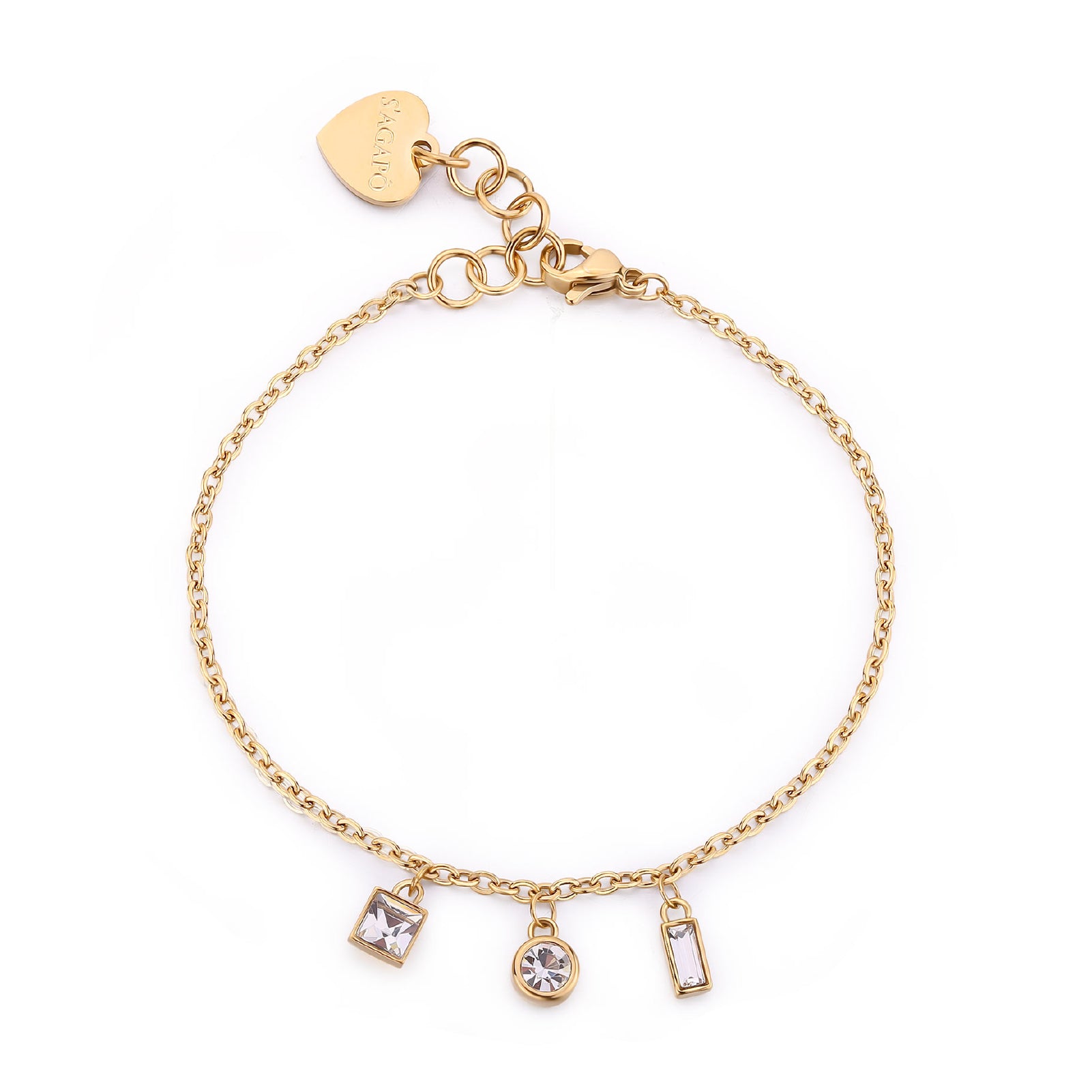 Bracciale S'agapõ in acciaio e pvd oro con cristalli pendenti 18,5 cm