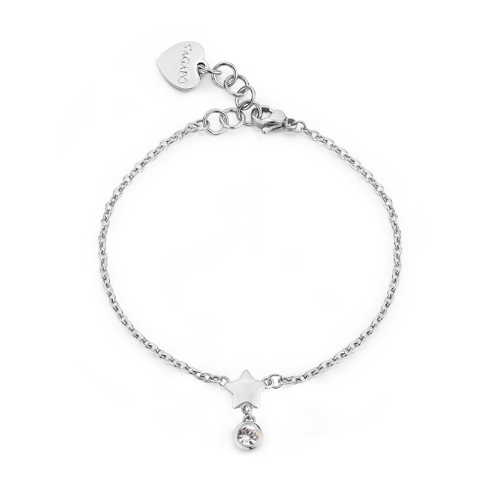 Bracciale catena S'agapõ in acciaio con stella e cristallo 18,5 cm