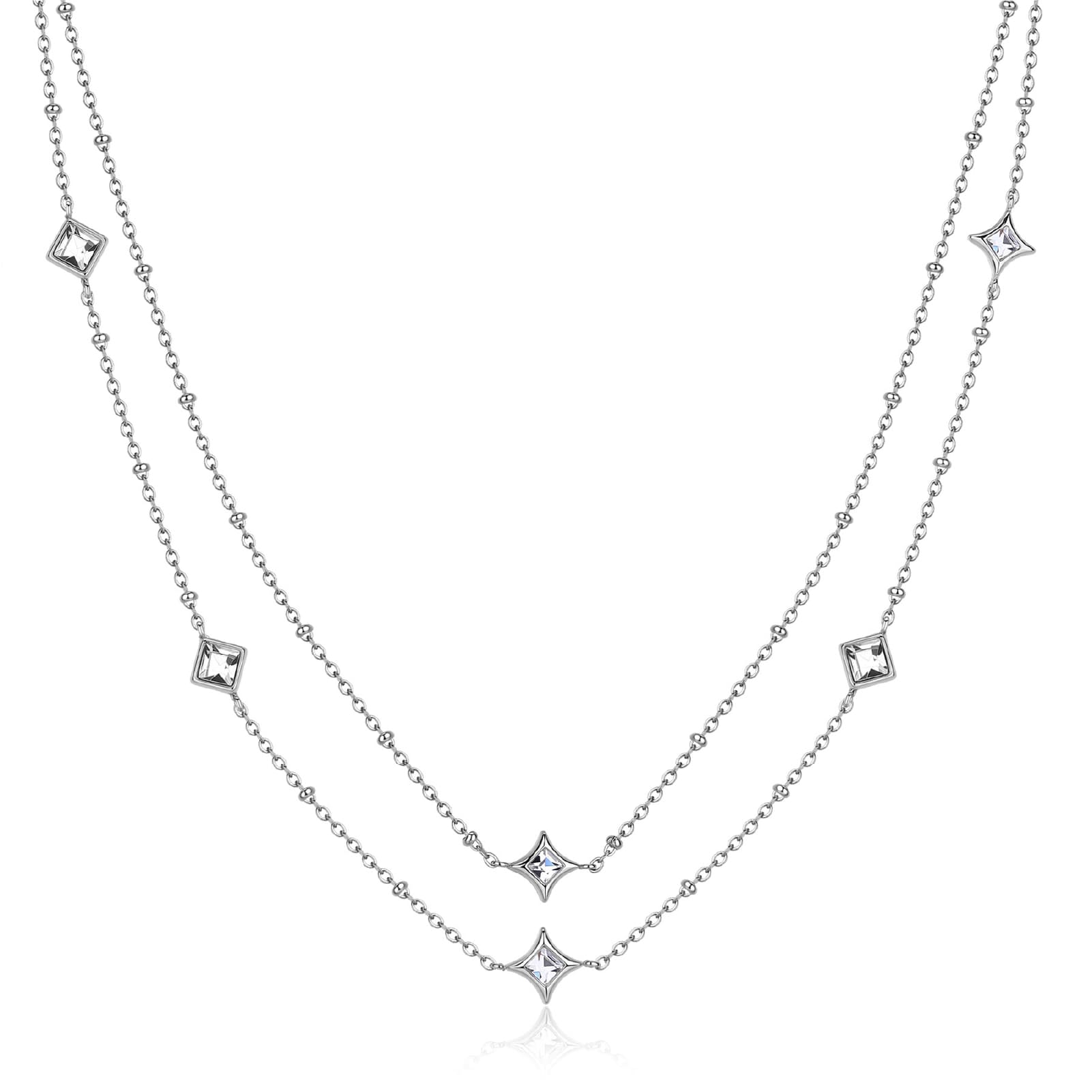Collana doppiofilo S'agapõ Luce in acciaio 316L con cristalli MISURA UNICA