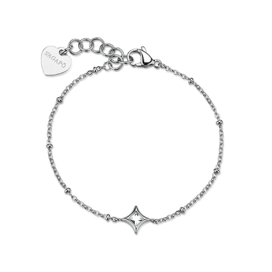 Bracciale catena S'agapõ Luce in acciaio con cristallo centrale 18,5 cm