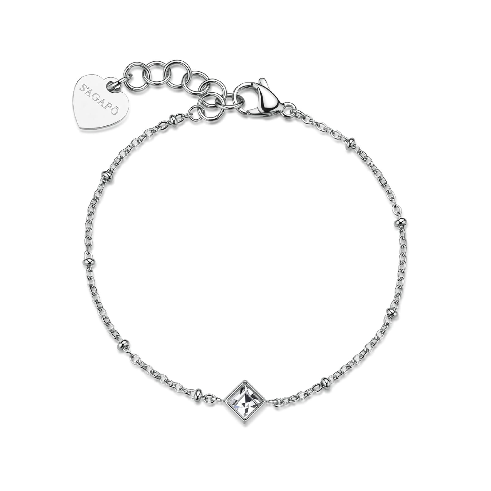 Bracciale catena S'agapõ Luce in acciaio con cristallo quadrato 18,5 cm