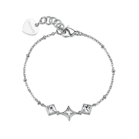 Bracciale catena S'agapõ Luce in acciaio tre cristalli centrali 18,5 cm