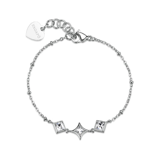 Bracciale catena S'agapõ Luce in acciaio tre cristalli centrali 18,5 cm