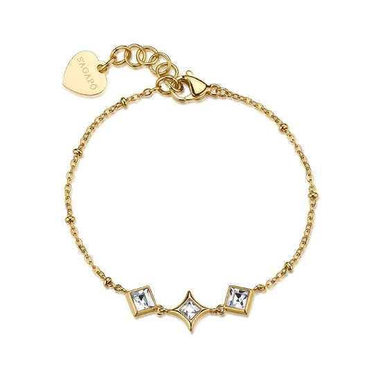 Bracciale S'agapõ Luce in acciaio pvd oro con tre cristalli 18,5 cm