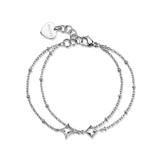 Bracciale doppiofilo S'agapõ Luce in acciaio cristalli centrali 18,5 cm