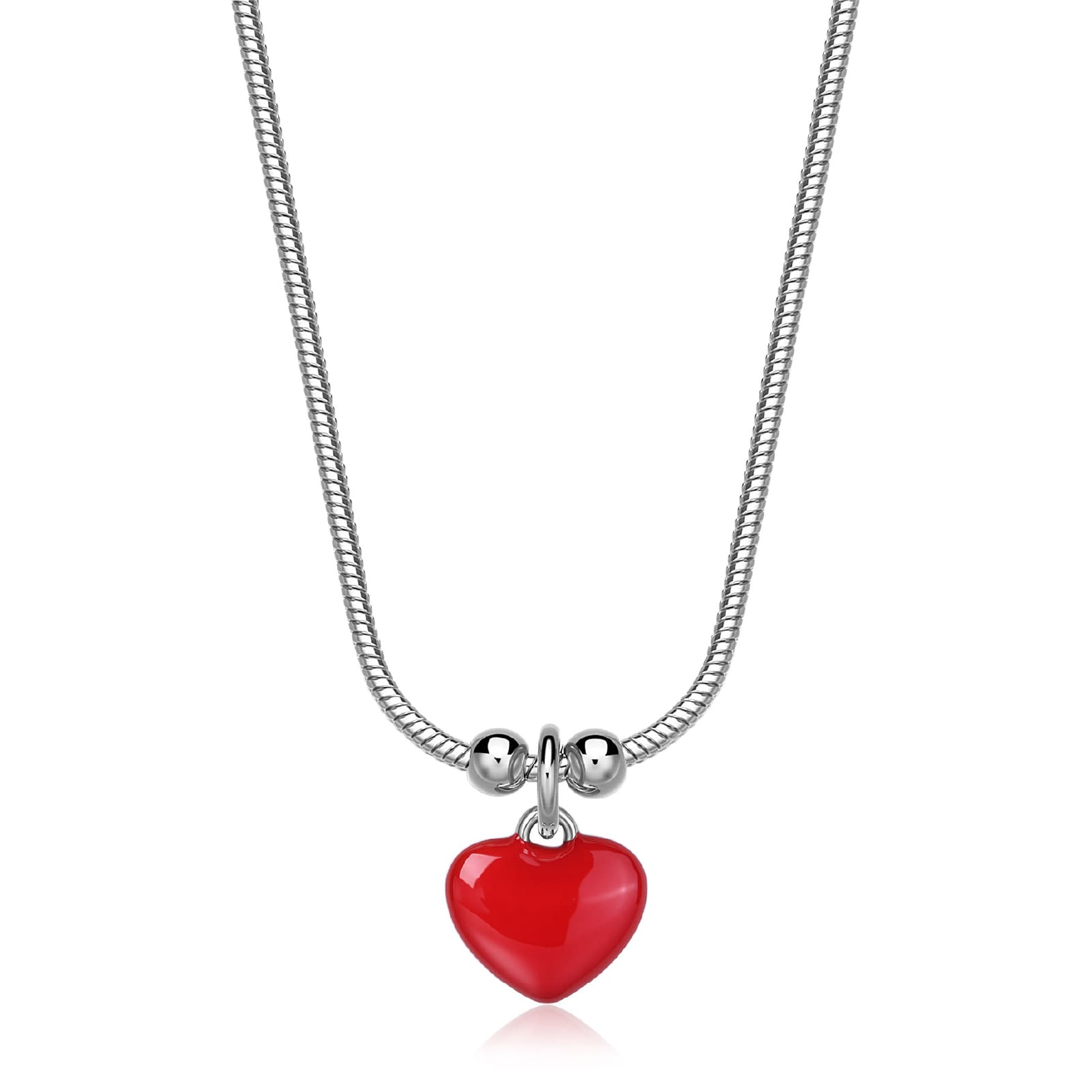 Collana S'agapõ in acciaio con cuore smaltato di rosso MISURA UNICA