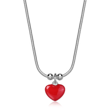 Collana S'agapõ in acciaio con cuore smaltato di rosso MISURA UNICA