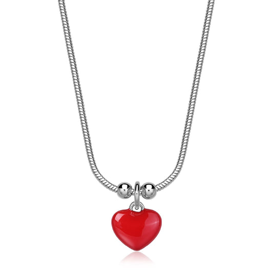 Collana S'agapõ in acciaio con cuore smaltato di rosso MISURA UNICA