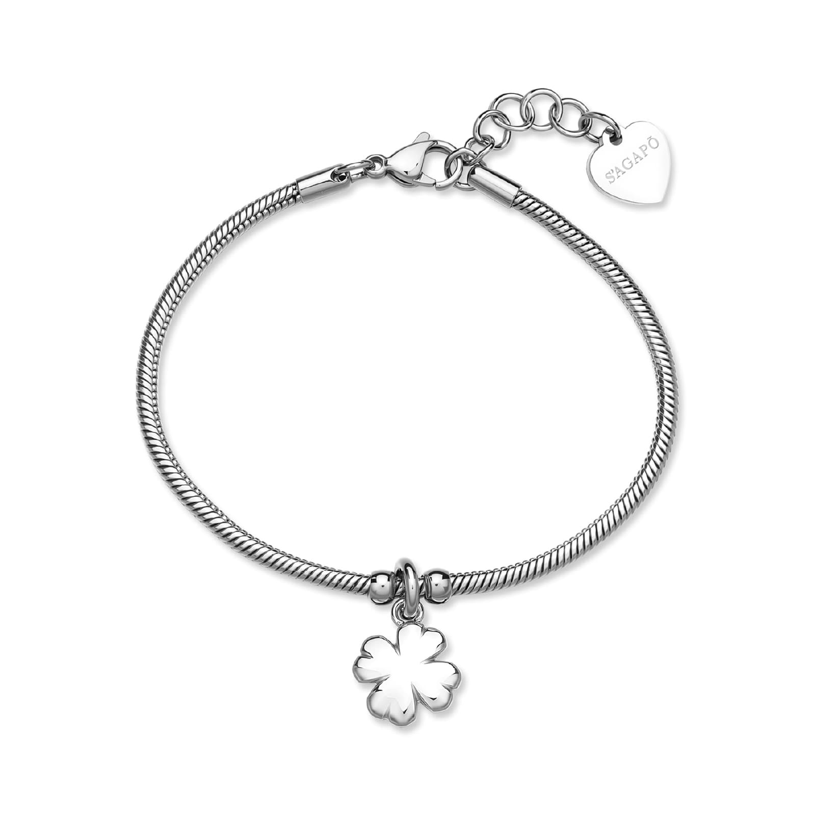 Bracciale S'agapõ in acciaio con quadrifoglio pendente 18,5 cm