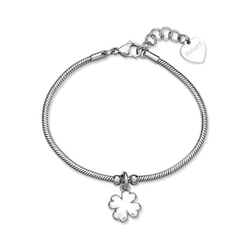Bracciale S'agapõ in acciaio con quadrifoglio pendente 18,5 cm