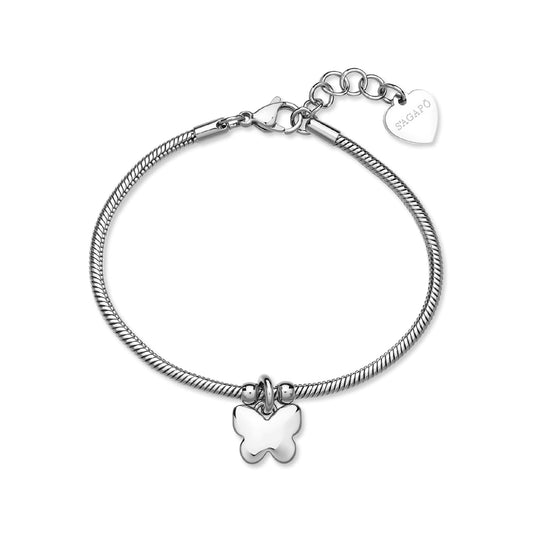 Bracciale donna S'agapõ in acciaio con farfalla pendente 18,5 cm