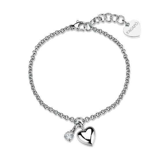 Bracciale catena S'Agapò Click in acciaio e zircone cuore 18,5 cm