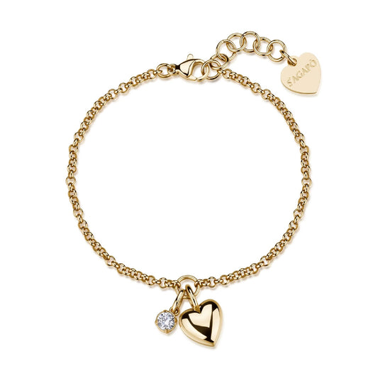 Bracciale catena S'Agapò Click in acciaio dorato zircone cuore 18,5 cm