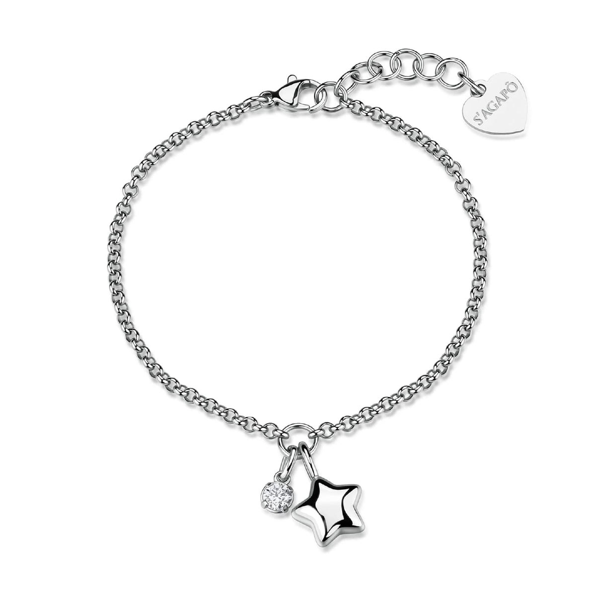 Bracciale catena S'Agapò Click in acciaio e zircone stella 18,5 cm