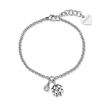 Bracciale catena S'Agapò Click acciaio e zircone quadrifoglio 18,5 cm