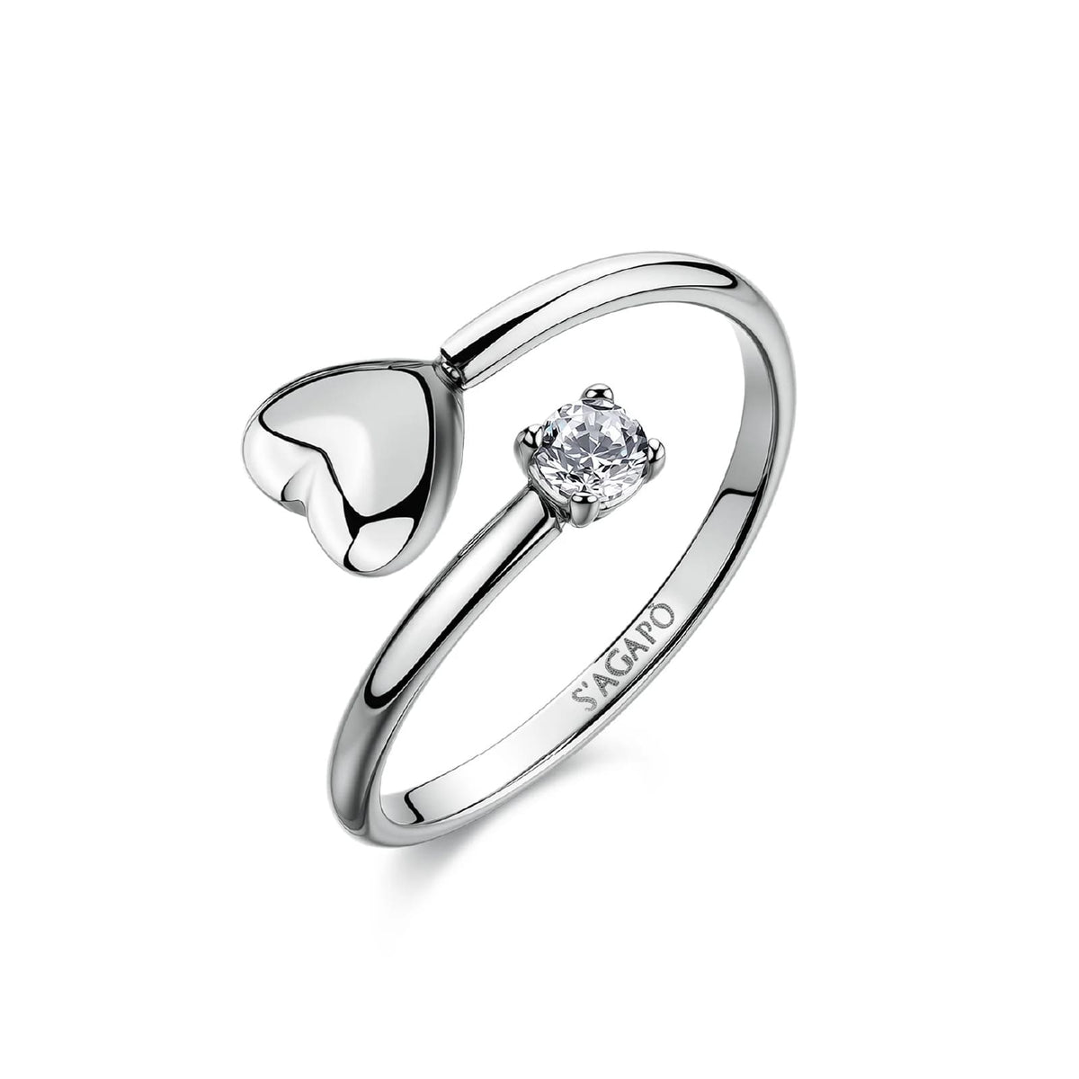 Anello aperto S'Agapò Click in acciaio e zircone cuore REGOLABILE