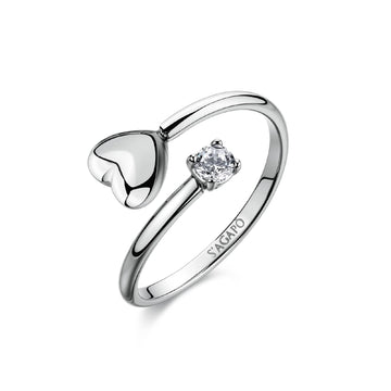 Anello aperto S'Agapò Click in acciaio e zircone cuore REGOLABILE