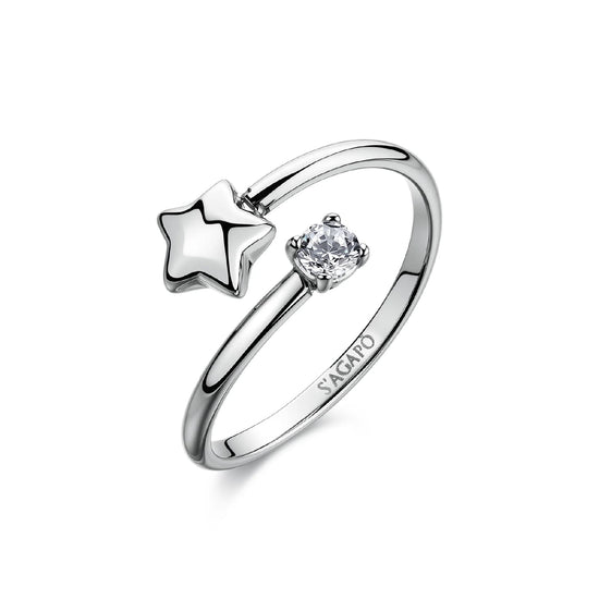 Anello aperto S'Agapò Click in acciaio e zircone stella REGOLABILE