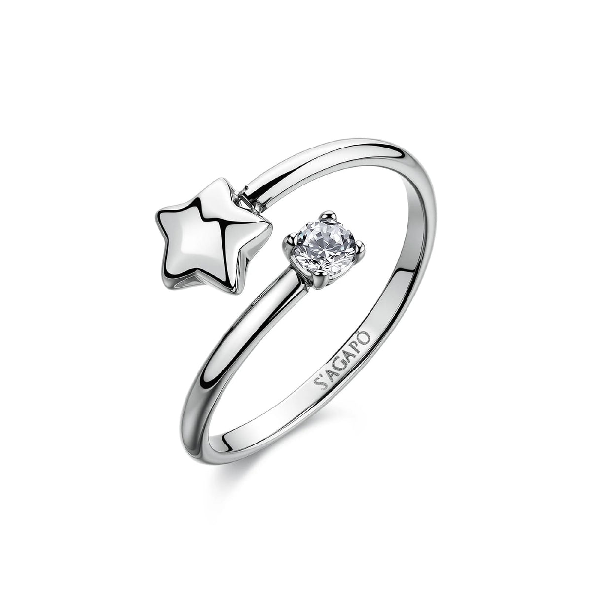Anello aperto S'Agapò Click in acciaio e zircone stella REGOLABILE
