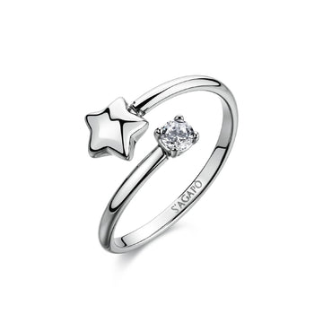 Anello aperto S'Agapò Click in acciaio e zircone stella REGOLABILE