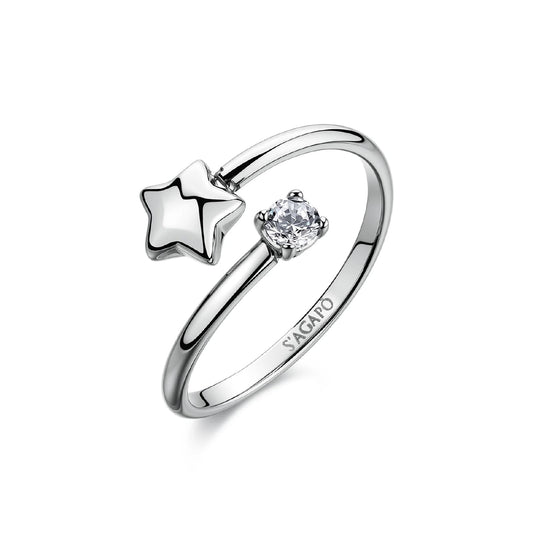 Anello aperto S'Agapò Click in acciaio e zircone stella REGOLABILE