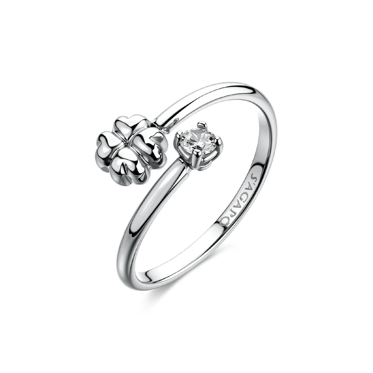 Anello aperto S'Agapò Click in acciaio e zircone quadrifoglio REGOLABILE