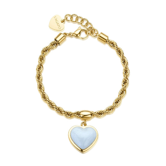 Bracciale S'agapõ Madame in acciaio pvd oro cuore smalto bianco 18,5 cm