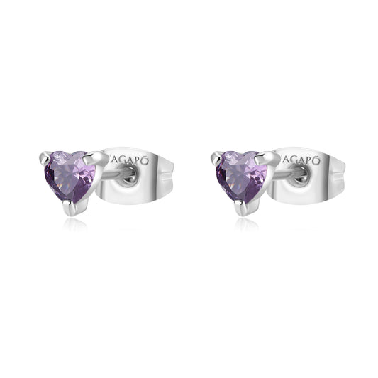 Orecchini S'agapõ in acciaio 316L con zircone viola da donna SA.SDZ103