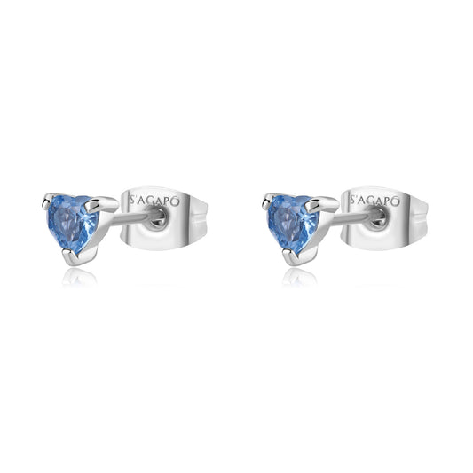 Orecchini S'agapõ in acciaio 316L con zircone blu da donna SA.SDZ106